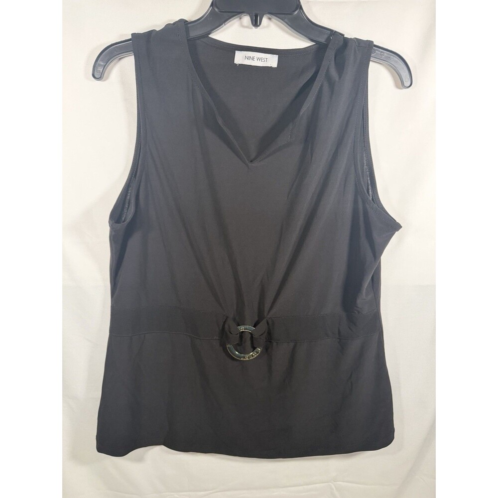 Nine West Black Ring Accent V-Neck Sleeveless Knit Tank Top